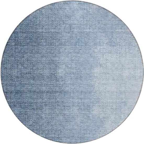 8' Navy Blue And Sky Blue Round Abstract Washable Indoor Outdoor Area Rug Photo 2