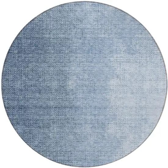 8' Navy Blue And Sky Blue Round Abstract Washable Indoor Outdoor Area Rug Photo 2