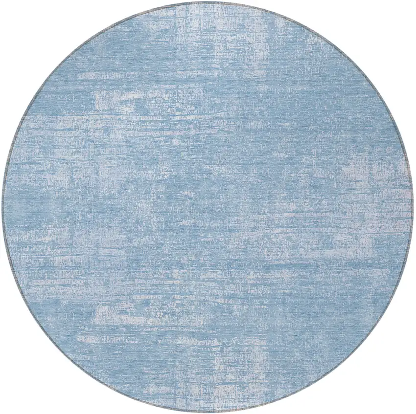 8' Navy Blue And Sky Blue Round Abstract Washable Indoor Outdoor Area Rug Photo 4