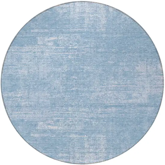 8' Navy Blue And Sky Blue Round Abstract Washable Indoor Outdoor Area Rug Photo 4