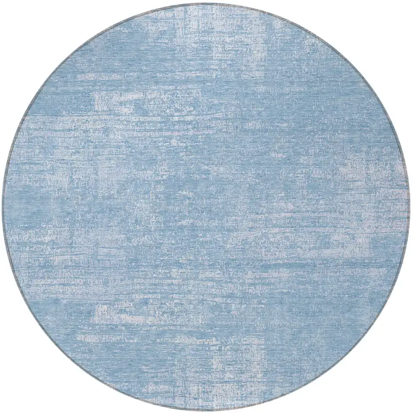 8' Navy Blue And Sky Blue Round Abstract Washable Indoor Outdoor Area Rug Photo 4