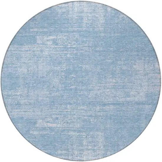 8' Navy Blue And Sky Blue Round Abstract Washable Indoor Outdoor Area Rug Photo 4