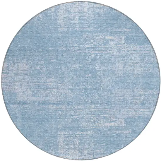 8' Navy Blue And Sky Blue Round Abstract Washable Indoor Outdoor Area Rug Photo 2