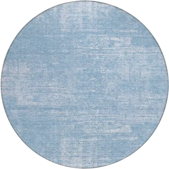 8' Navy Blue And Sky Blue Round Abstract Washable Indoor Outdoor Area Rug Photo 2