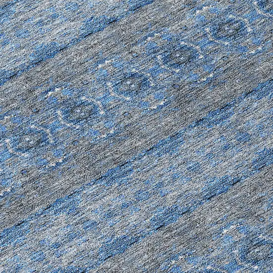 8' Navy Blue And Sky Blue Round Floral Medallion Washable Indoor Outdoor Area Rug Photo 4