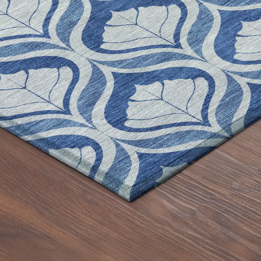 8' Navy Blue And Sky Blue Round Geometric Washable Indoor Outdoor Area Rug Photo 8