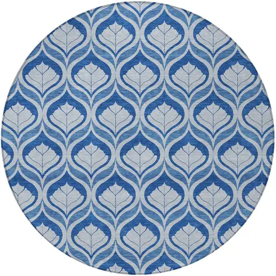 8' Navy Blue And Sky Blue Round Geometric Washable Indoor Outdoor Area Rug Photo 3