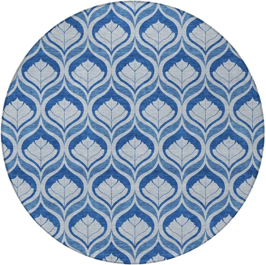 8' Navy Blue And Sky Blue Round Geometric Washable Indoor Outdoor Area Rug Photo 3