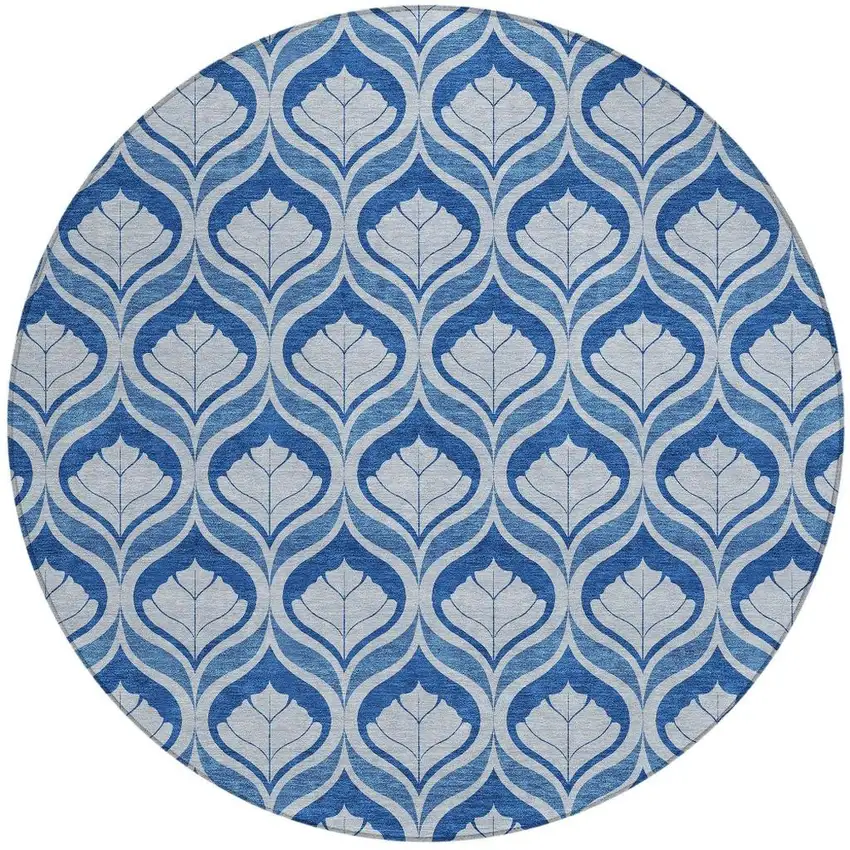 8' Navy Blue And Sky Blue Round Geometric Washable Indoor Outdoor Area Rug Photo 2