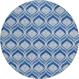 Photo of 8' Navy Blue And Sky Blue Round Geometric Washable Indoor Outdoor Area Rug