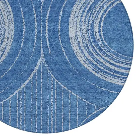 8' Navy Blue And Sky Blue Round Geometric Washable Indoor Outdoor Area Rug Photo 2