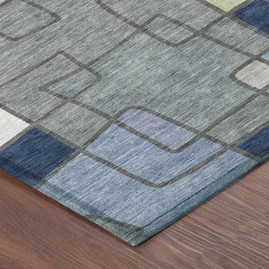 8' Navy Blue And Sky Blue Round Geometric Washable Indoor Outdoor Area Rug Photo 6
