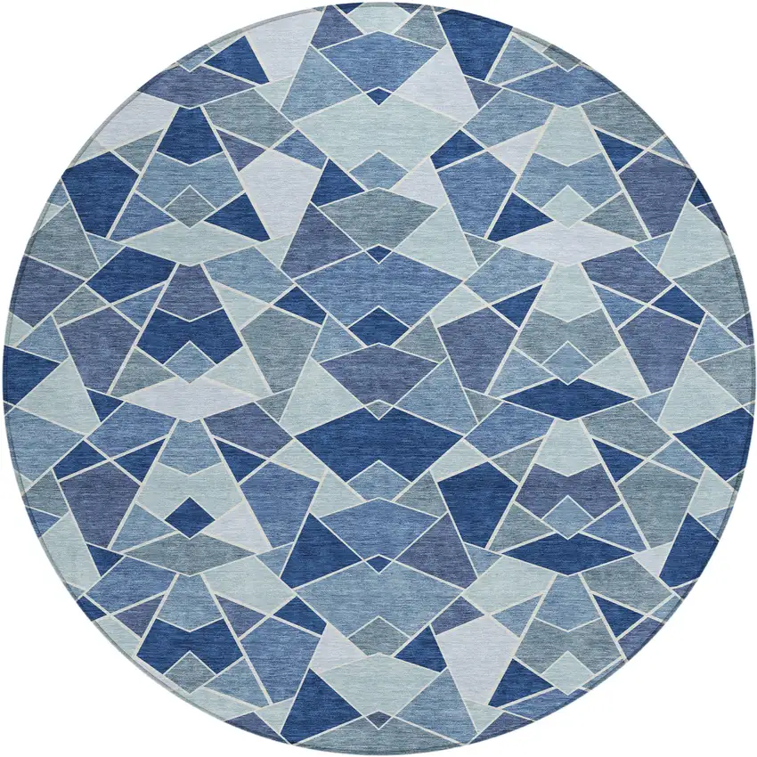 8' Navy Blue And Sky Blue Round Geometric Washable Indoor Outdoor Area Rug Photo 6
