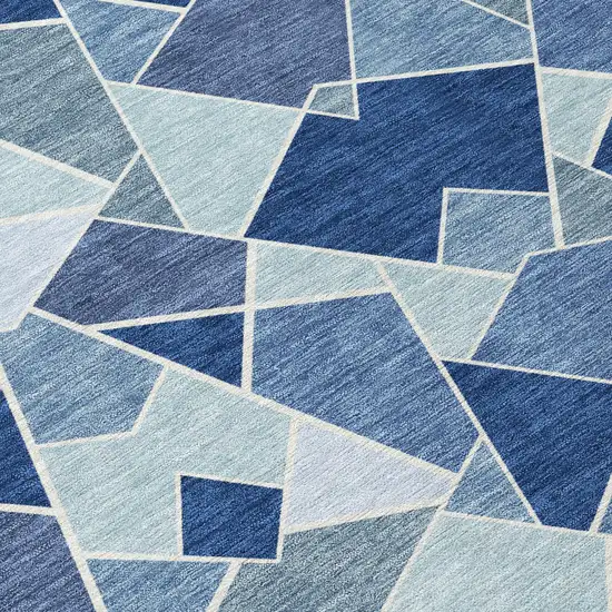 8' Navy Blue And Sky Blue Round Geometric Washable Indoor Outdoor Area Rug Photo 2
