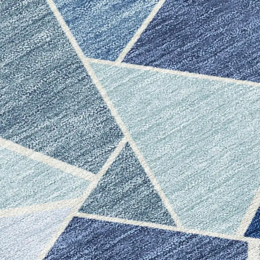 8' Navy Blue And Sky Blue Round Geometric Washable Indoor Outdoor Area Rug Photo 1