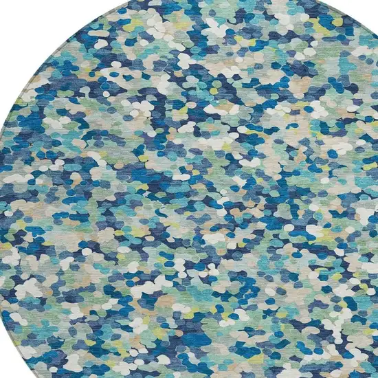 8' Navy Blue And Sky Blue Round Geometric Washable Indoor Outdoor Area Rug Photo 2