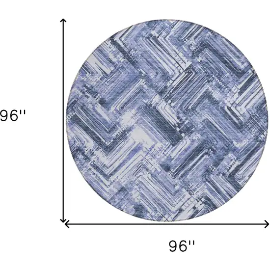 8' Navy Blue And Sky Blue Round Geometric Washable Indoor Outdoor Area Rug Photo 8