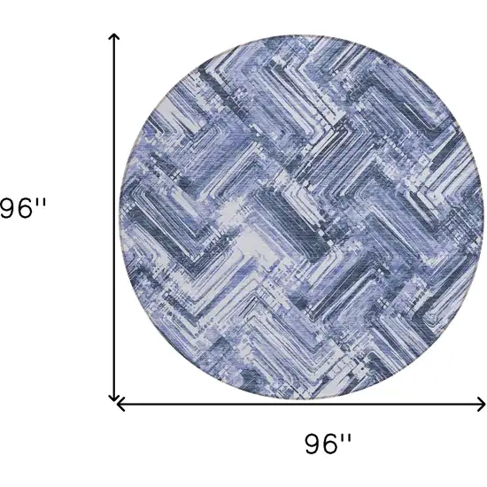 8' Navy Blue And Sky Blue Round Geometric Washable Indoor Outdoor Area Rug Photo 8