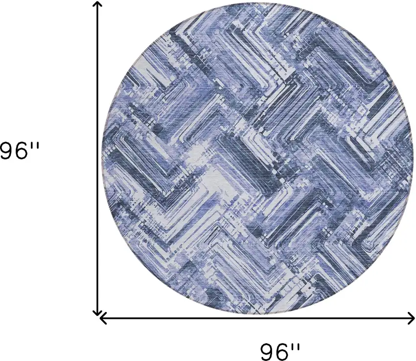 8' Navy Blue And Sky Blue Round Geometric Washable Indoor Outdoor Area Rug Photo 8