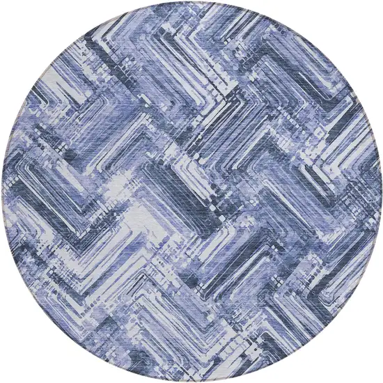 8' Navy Blue And Sky Blue Round Geometric Washable Indoor Outdoor Area Rug Photo 1