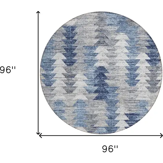 8' Navy Blue And Sky Blue Round Geometric Washable Indoor Outdoor Area Rug Photo 9
