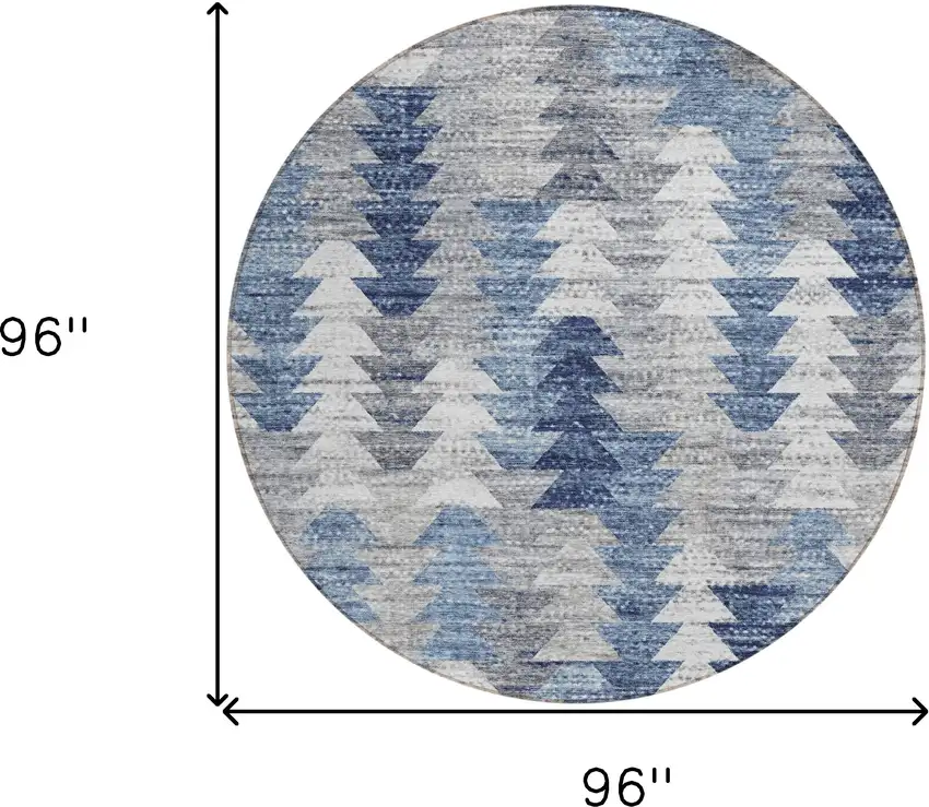8' Navy Blue And Sky Blue Round Geometric Washable Indoor Outdoor Area Rug Photo 9