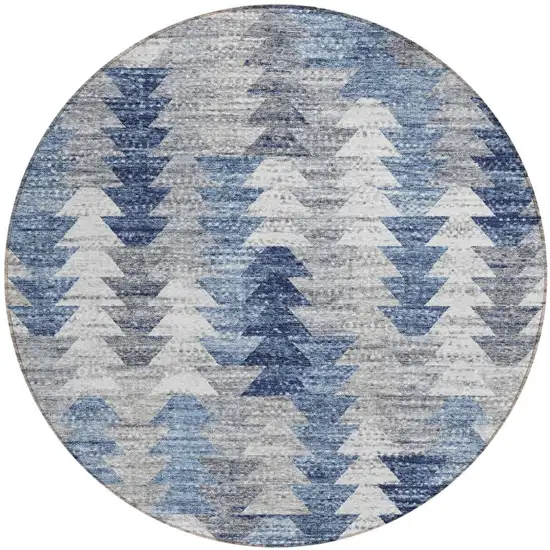 8' Navy Blue And Sky Blue Round Geometric Washable Indoor Outdoor Area Rug Photo 4