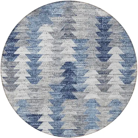 8' Navy Blue And Sky Blue Round Geometric Washable Indoor Outdoor Area Rug Photo 5