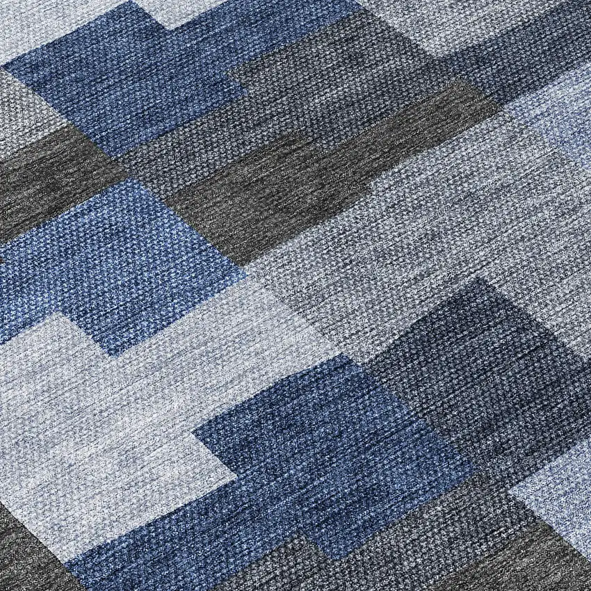 8' Navy Blue And Sky Blue Round Geometric Washable Indoor Outdoor Area Rug Photo 8