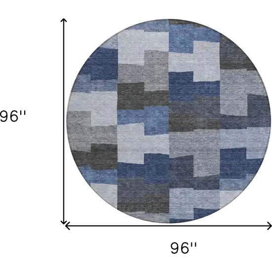 8' Navy Blue And Sky Blue Round Geometric Washable Indoor Outdoor Area Rug Photo 3