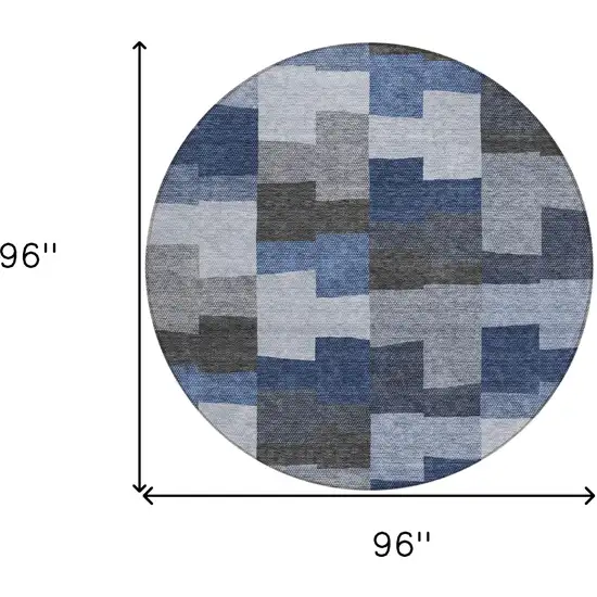 8' Navy Blue And Sky Blue Round Geometric Washable Indoor Outdoor Area Rug Photo 3