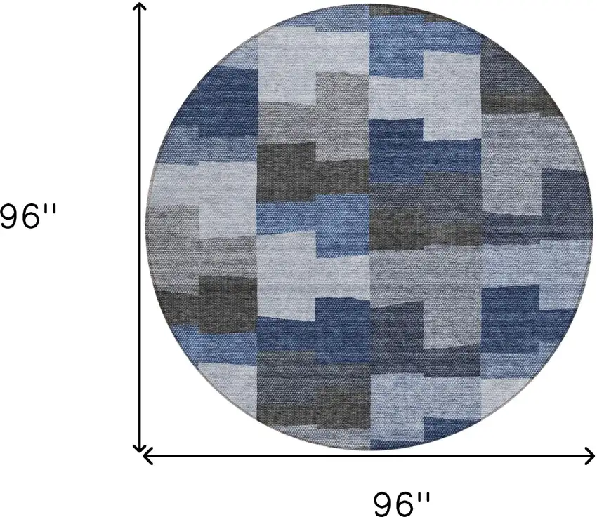8' Navy Blue And Sky Blue Round Geometric Washable Indoor Outdoor Area Rug Photo 3