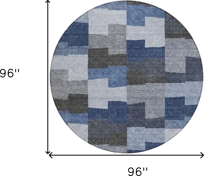 8' Navy Blue And Sky Blue Round Geometric Washable Indoor Outdoor Area Rug Photo 3