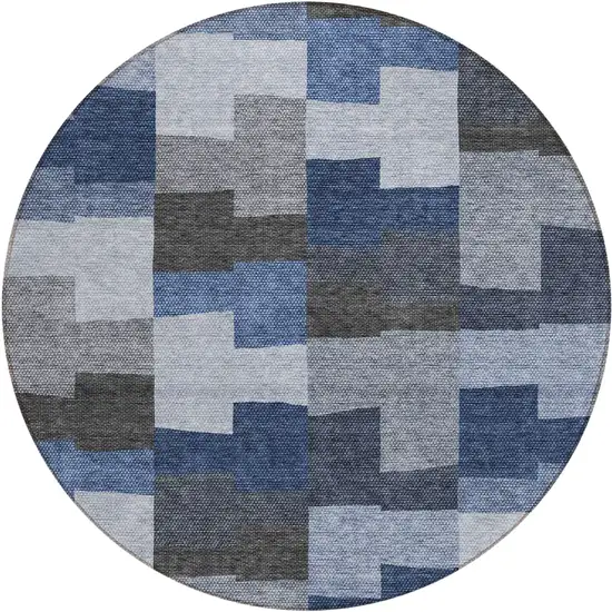 8' Navy Blue And Sky Blue Round Geometric Washable Indoor Outdoor Area Rug Photo 2