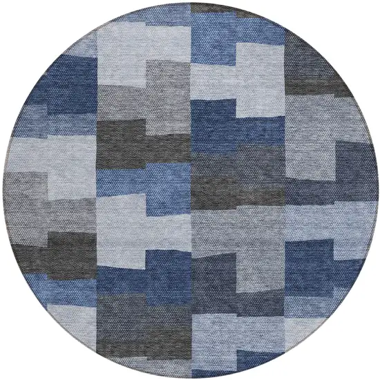 8' Navy Blue And Sky Blue Round Geometric Washable Indoor Outdoor Area Rug Photo 2