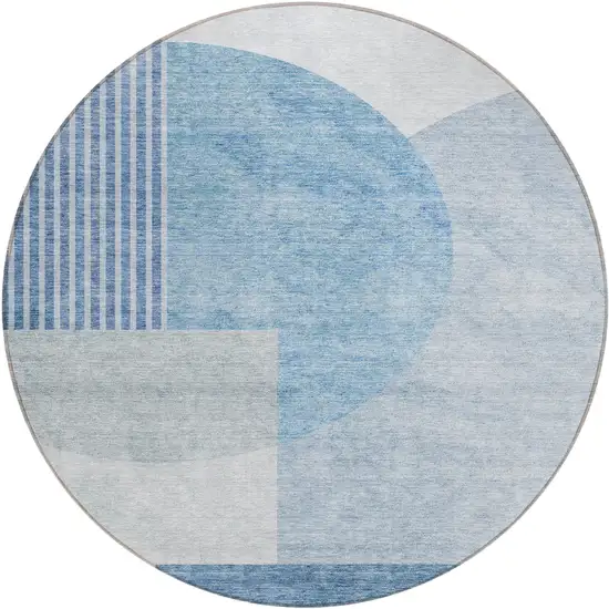 8' Navy Blue And Sky Blue Round Geometric Washable Indoor Outdoor Area Rug Photo 2