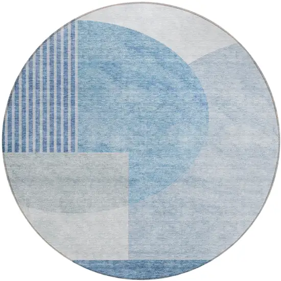 8' Navy Blue And Sky Blue Round Geometric Washable Indoor Outdoor Area Rug Photo 2