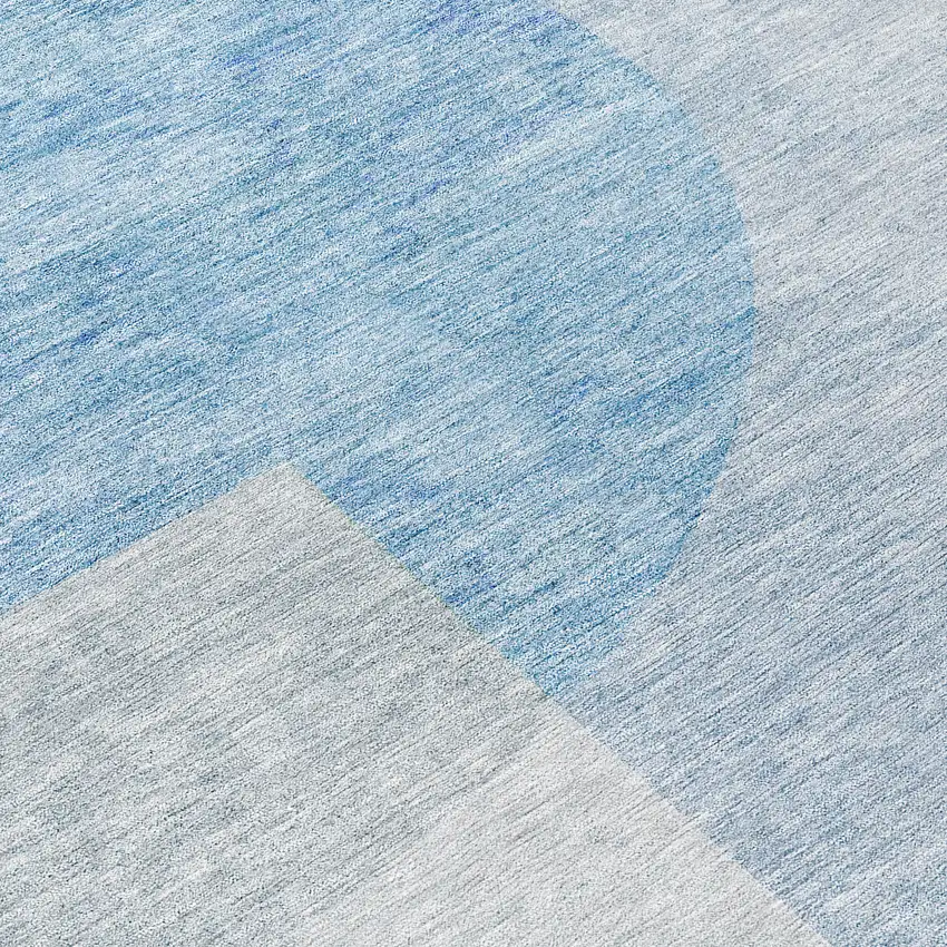 8' Navy Blue And Sky Blue Round Geometric Washable Indoor Outdoor Area Rug Photo 8