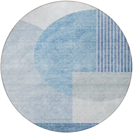 8' Navy Blue And Sky Blue Round Geometric Washable Indoor Outdoor Area Rug Photo 5