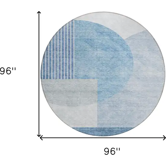 8' Navy Blue And Sky Blue Round Geometric Washable Indoor Outdoor Area Rug Photo 3