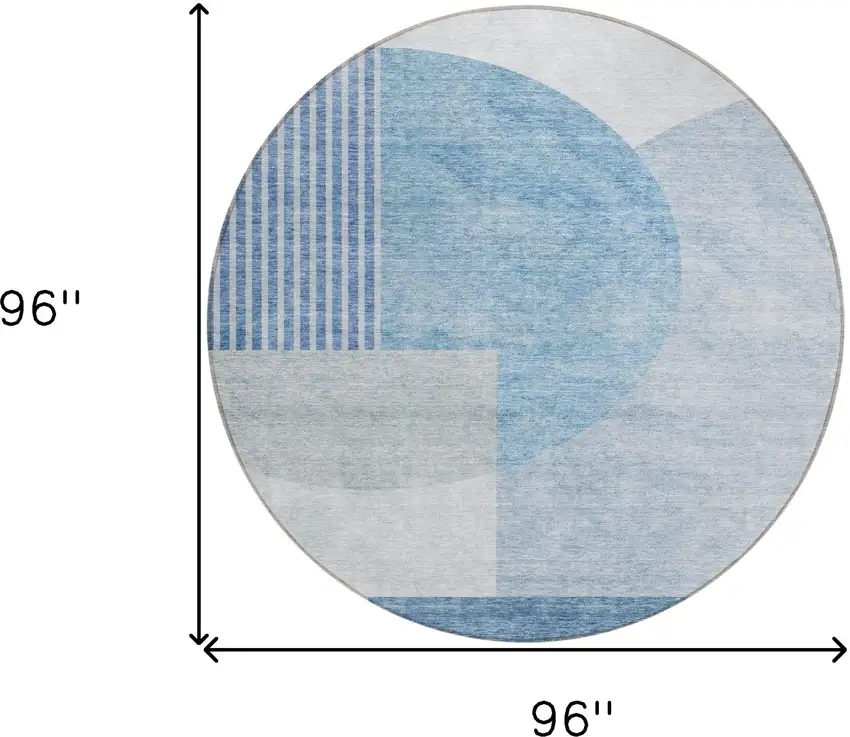8' Navy Blue And Sky Blue Round Geometric Washable Indoor Outdoor Area Rug Photo 3
