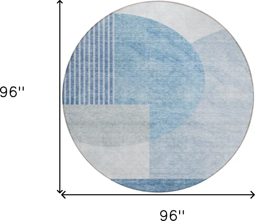 8' Navy Blue And Sky Blue Round Geometric Washable Indoor Outdoor Area Rug Photo 3