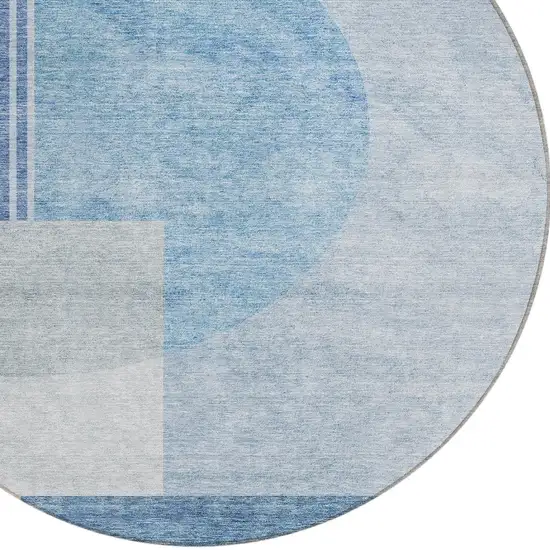 8' Navy Blue And Sky Blue Round Geometric Washable Indoor Outdoor Area Rug Photo 4