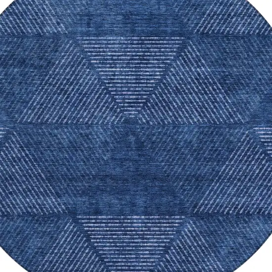8' Navy Blue And Sky Blue Round Geometric Washable Indoor Outdoor Area Rug Photo 4