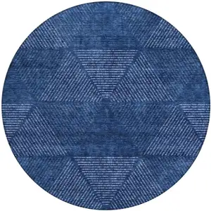 Photo of 8' Navy Blue And Sky Blue Round Geometric Washable Indoor Outdoor Area Rug