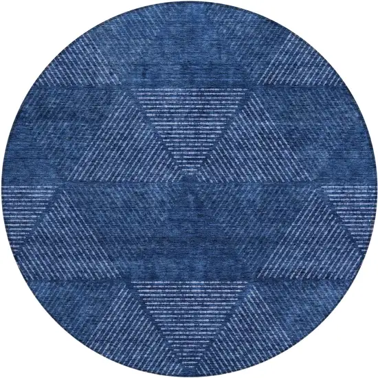 8' Navy Blue And Sky Blue Round Geometric Washable Indoor Outdoor Area Rug Photo 2