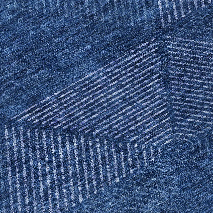 8' Navy Blue And Sky Blue Round Geometric Washable Indoor Outdoor Area Rug Photo 8