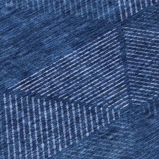 8' Navy Blue And Sky Blue Round Geometric Washable Indoor Outdoor Area Rug Photo 8