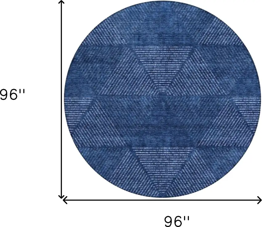 8' Navy Blue And Sky Blue Round Geometric Washable Indoor Outdoor Area Rug Photo 3