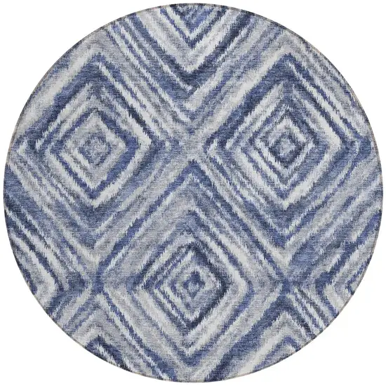 8' Navy Blue And Sky Blue Round Geometric Washable Indoor Outdoor Area Rug Photo 5